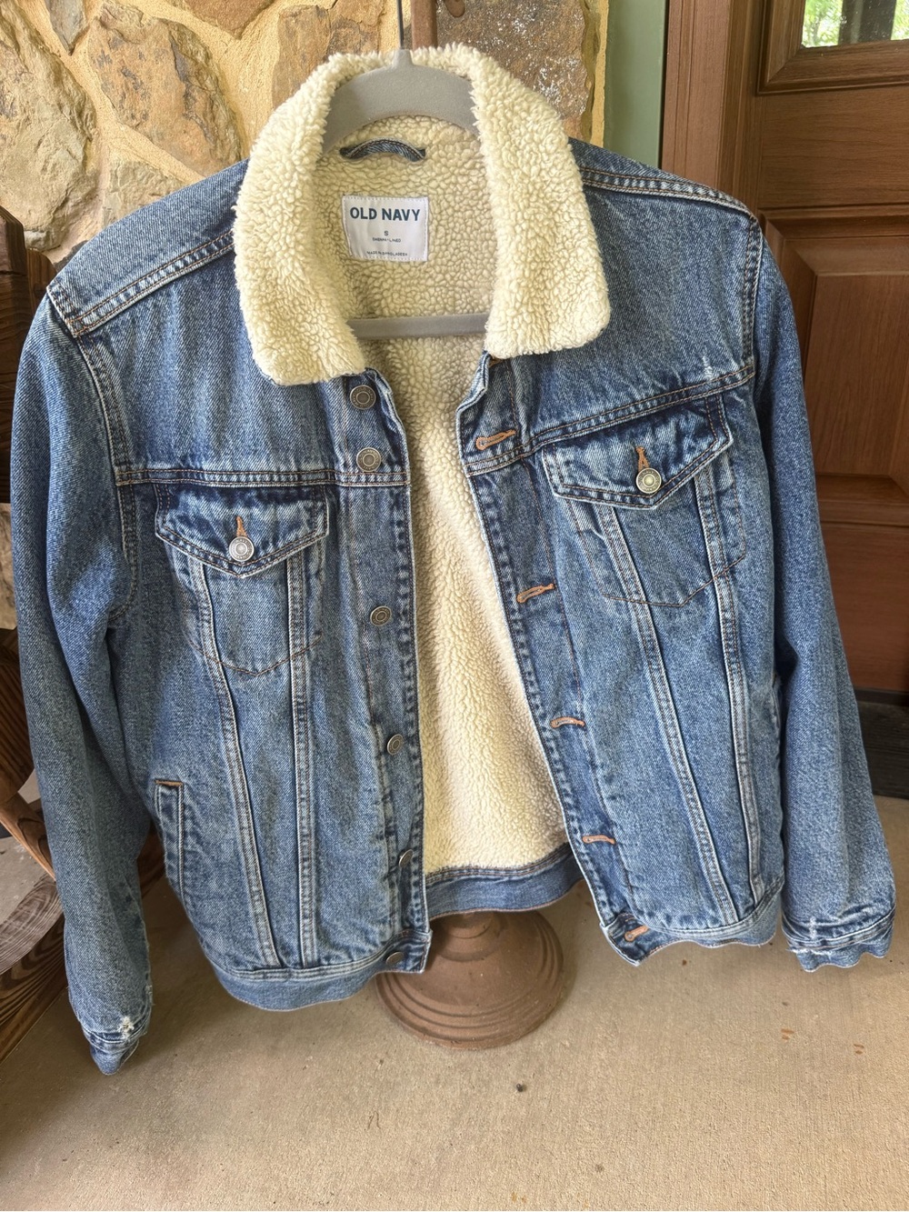 Old Navy Cream Sherpa-Lined Blue Denim Jacket